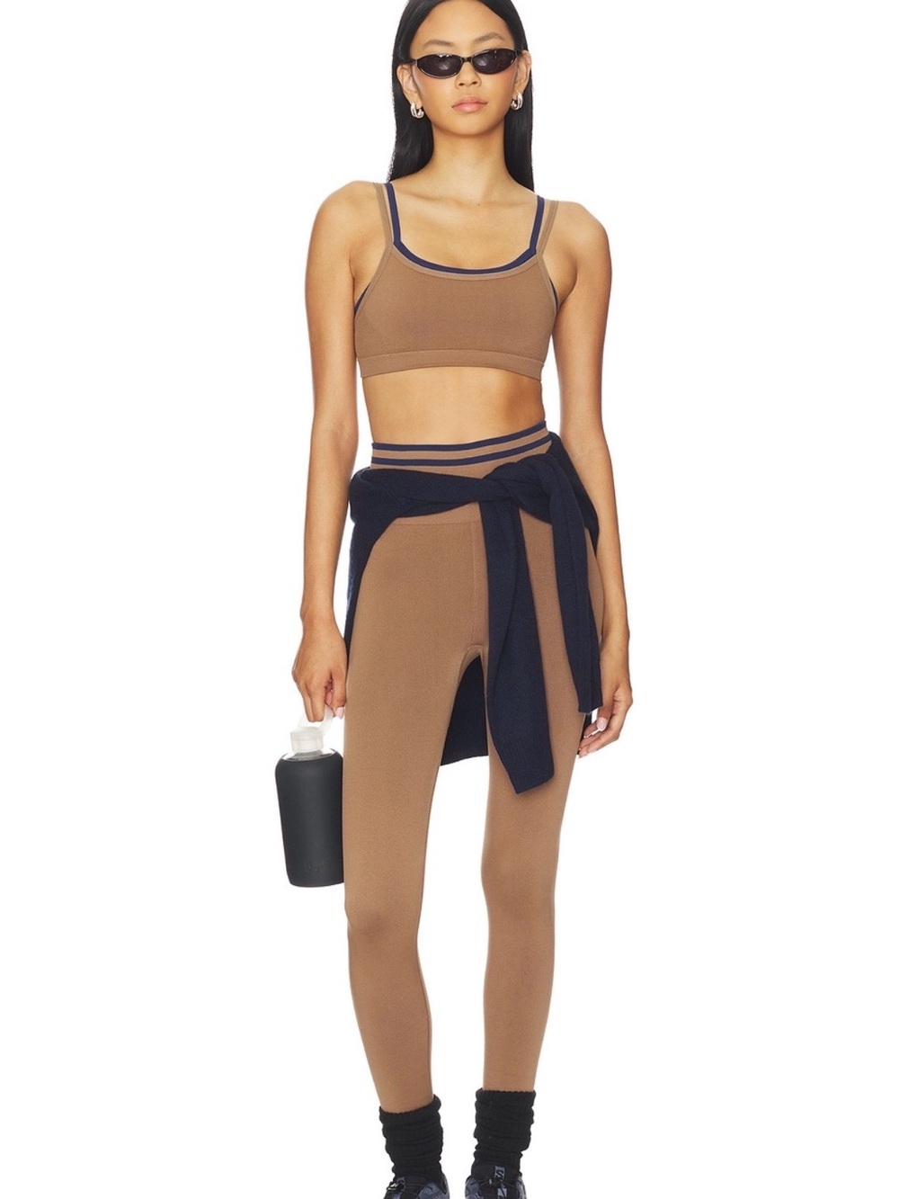 Form seamless 25in midi pant The Upside Camel Ribbed Leggings with Navy Trim